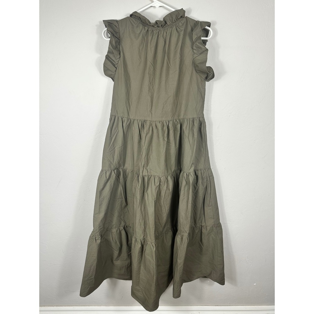 Chepe Italy Women's Tiered Maxi Dress Olive Green Cotton Made in Italy - Picture 8 of 8